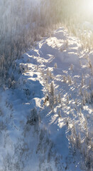 Snow Covered Mountain Tops in Canadian Nature Landscape. Aerial. Near Vancouver, British Columbia, Canada.