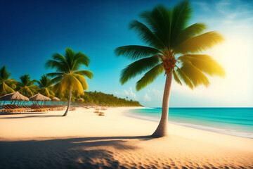 Fototapeta na wymiar Beach Bliss under Palm Trees