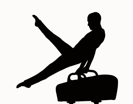 Silhouette of a man competing on pommel
