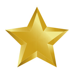 3d golden five-pointed star. Flat surface. Isolated. White background. 