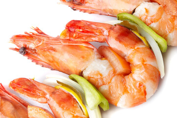 large juicy boiled shrimps served on plate