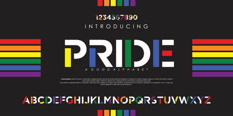 Modern LGBTQ Pride Abstract alphabet font. Minimal technology typography, Creative urban sports fashion futuristic font and numbers. vector illustration - obrazy, fototapety, plakaty