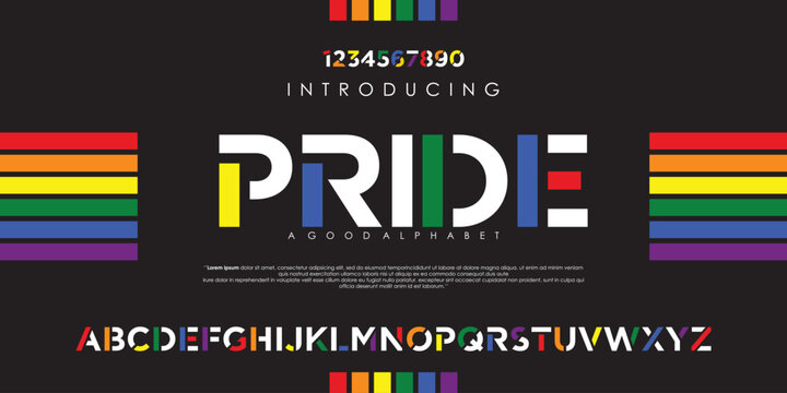 Modern LGBTQ Pride Abstract alphabet font. Minimal technology typography, Creative urban sports fashion futuristic font and numbers. vector illustration