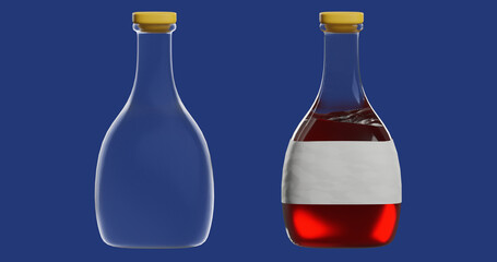 A pair of cgi realistic glass bottles in a plain background 