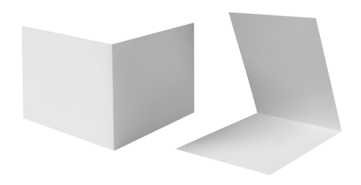 Blank half-folded booklet, postcard, flyer or brochure mockup template, cut out