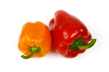 Bulgarian orange and red peppers on white