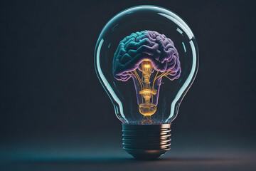human brain in a lamp,idea of solution of invention and creativity of the brain, Generative AI