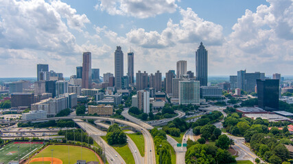 Naklejka na ściany i meble The downtown Atlanta skyline from above the Jackson Street Bridge on a sunny day