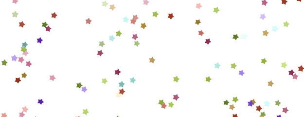 XMAS Banner with colored decoration. Festive border with falling glitter dust and stars.