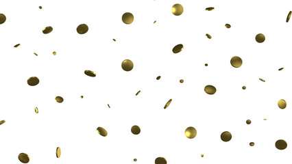Golden confetti falling down isolated on transparent background.