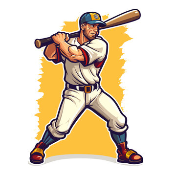 Professional baseball player in action. cartoon vector illustration, isolated background, label, sticker