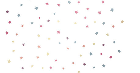 XMAS Banner with colored decoration. Festive border with falling glitter dust and stars.