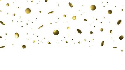 Golden confetti falling down isolated on transparent background.