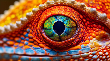 Beautiful eye portrait of a majestic lizard, Generative AI