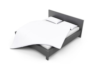 isolated double bed against white background