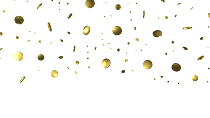 Golden confetti falling down isolated on transparent background.