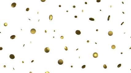 Golden confetti falling down isolated on transparent background.