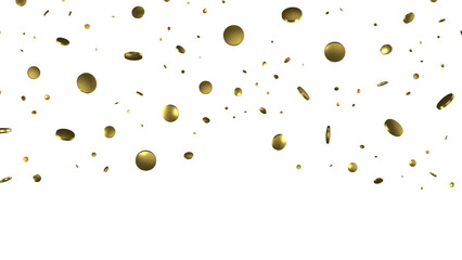 Golden confetti falling down isolated on transparent background.
