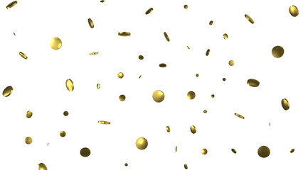 Golden confetti falling down isolated on transparent background.