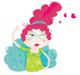 Woman proud of her new hairstyle. Art vector Illustration. See similar pictures in my portfolio!