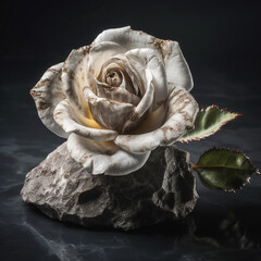 Lovely stone rose, marble rose close-up, beautiful flower background, unusual summer wallpaper, ai generative