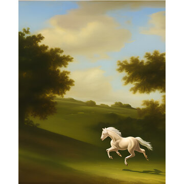 Fantasy Horse Running In A Meadow Digital Painting, Fantasy Digital Art, Horse Background, Horse Wallpaper
