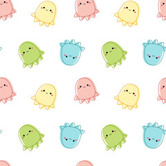 Colorful octopuses on seamless pattern. Squishmallow. Background with octopus. Kawaii, vector