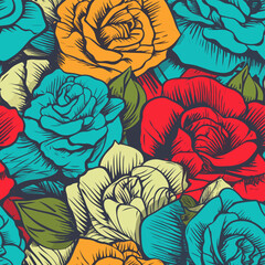 Seamless Colorful Rose Pattern.

Seamless pattern of roses in colorful style. Add color to your digital project with our pattern!