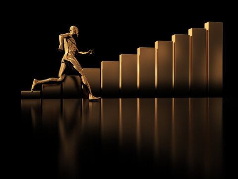 abstract 3d illustration of running man and raising charts