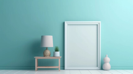 Frame Mock Up in a modern pastel Interior Design Blue  AI Generated