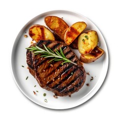 Gilled beef steak and potatoes Illustration AI Generative