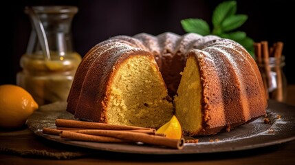 Traditional vanilla pound cake with orange extract, Illustration AI Generative.