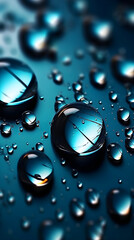 Mobile Wallpaper Water Drops on Blue Metallic Surface. Generative Ai.
