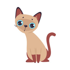 Funny Brown Cat with Paw and Tail Sitting Vector Illustration