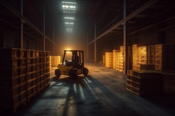 Fototapeta na wymiar vehicle forklift cargo storage distribution warehouse transportation box delivery logistic. Generative AI.