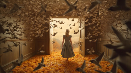 woman birds fantasy