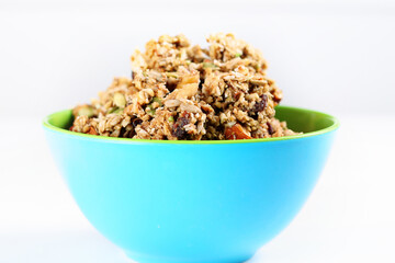 Homemade granola in cereal bowl