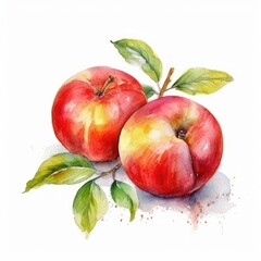 Nectarines in watercolor style with ink outline on white background (generative AI)