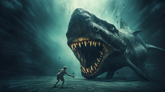 skull in the water, shark, tiburon monstruo, monster, dark, fantasy