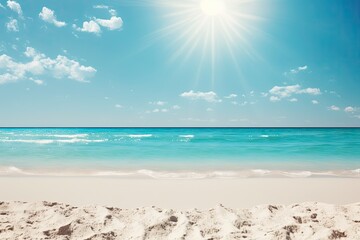 sunny beach with white sand and clear blue water. Generative AI