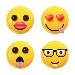 Set of 3d icon yellow color smile emoji. Set Icon Smile Emoji. Vector