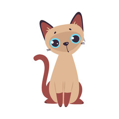 Funny Brown Cat with Paw and Tail Sitting Vector Illustration