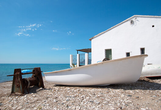 Traditional fishing boat on a Mediterranean beach