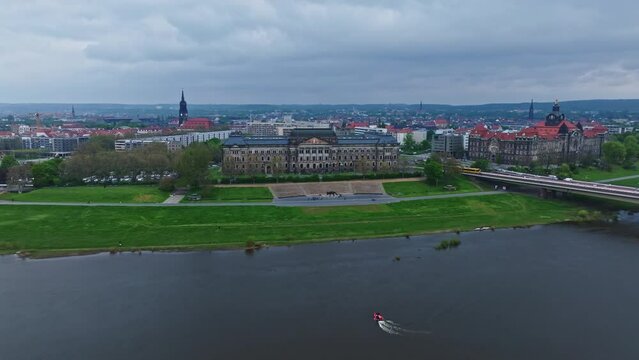 Drone shot of Saxon State Ministry of Culture (SMK) is a supreme state authority of the Free State of Saxony based in the state capital Dresden . 