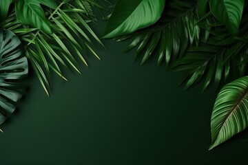 Naklejka na ściany i meble Eco green leaves background, tropical minimal. Use for, web banner, slider, wallpaper, invitation
