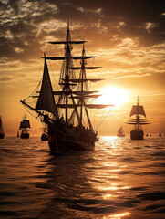 Obraz premium sailboat at sunset, pirate