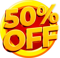 50%OFF; fifty per cent off golden element, red center. Good for social media