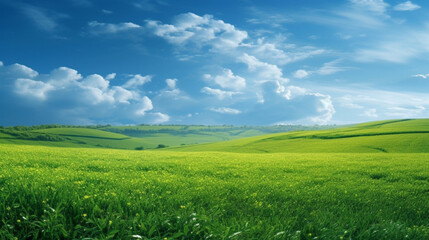 Obraz premium Green field with blue sky