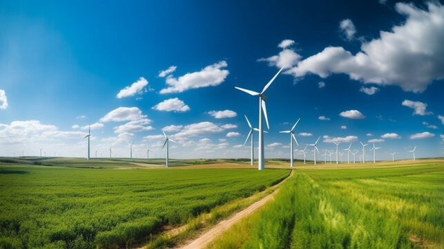 Green field with windmills