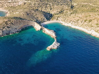 Aerial drone footage of Aegean sea coast of Datca peninsula in Turkey
